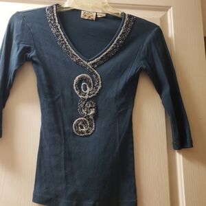 Navy and Silver Beaded Top